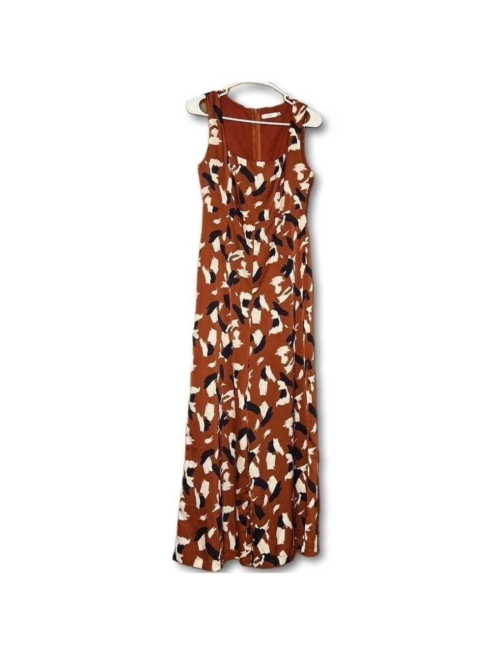 Lush Rust Wide-Leg Sleeveless Women’s Jumpsuit - Brush Strokes Pattern - Small